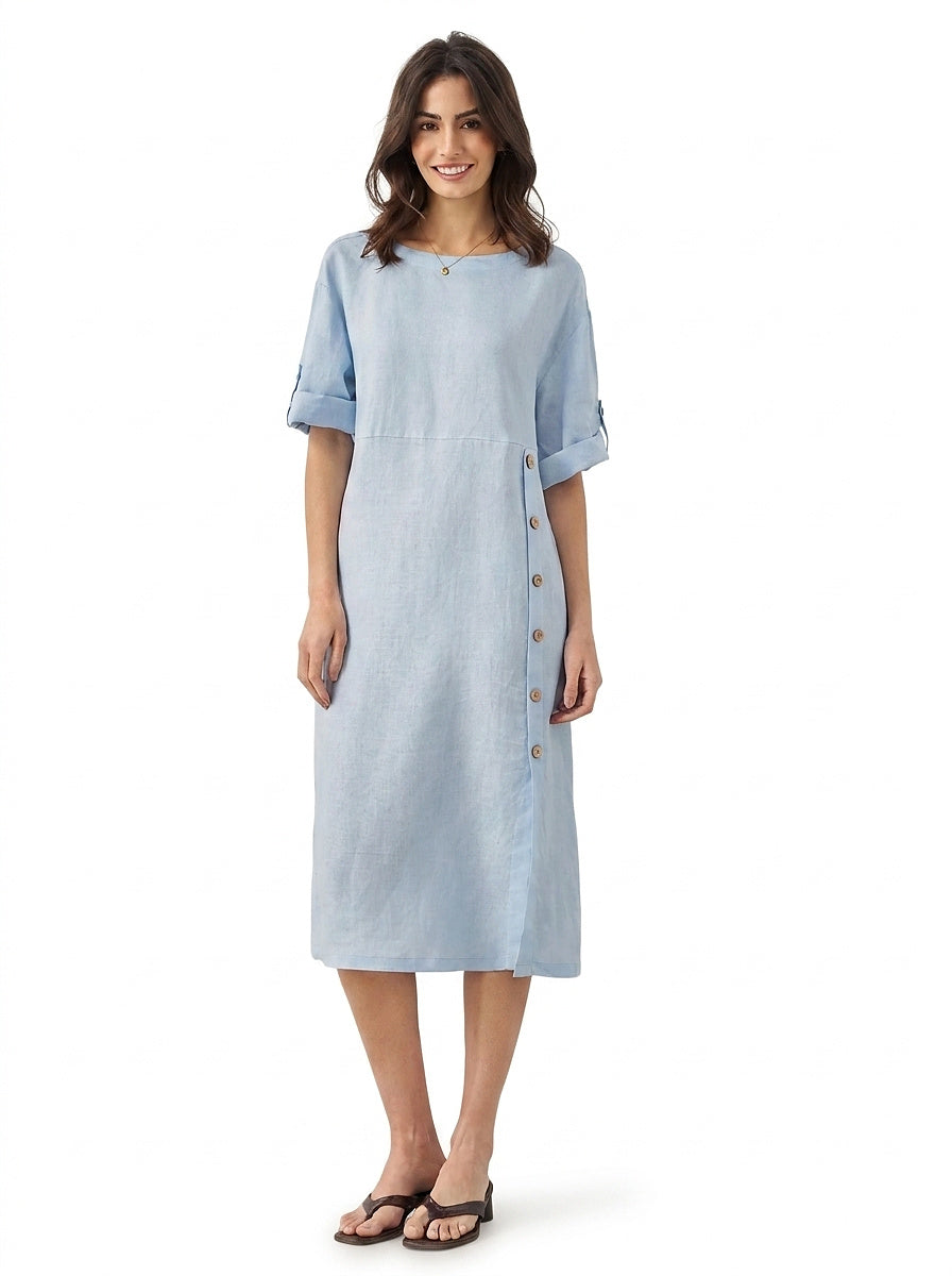 Damen-Midikleid mit Rundhalsausschnitt und seitlicher Knopfleiste-Midi Dress-Alpenkind