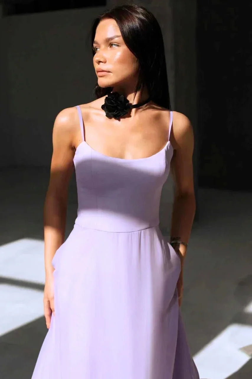 Damen-Midikleid mit Spaghettiträgern und Rüschensaum-Maxi Dress-Alpenkind