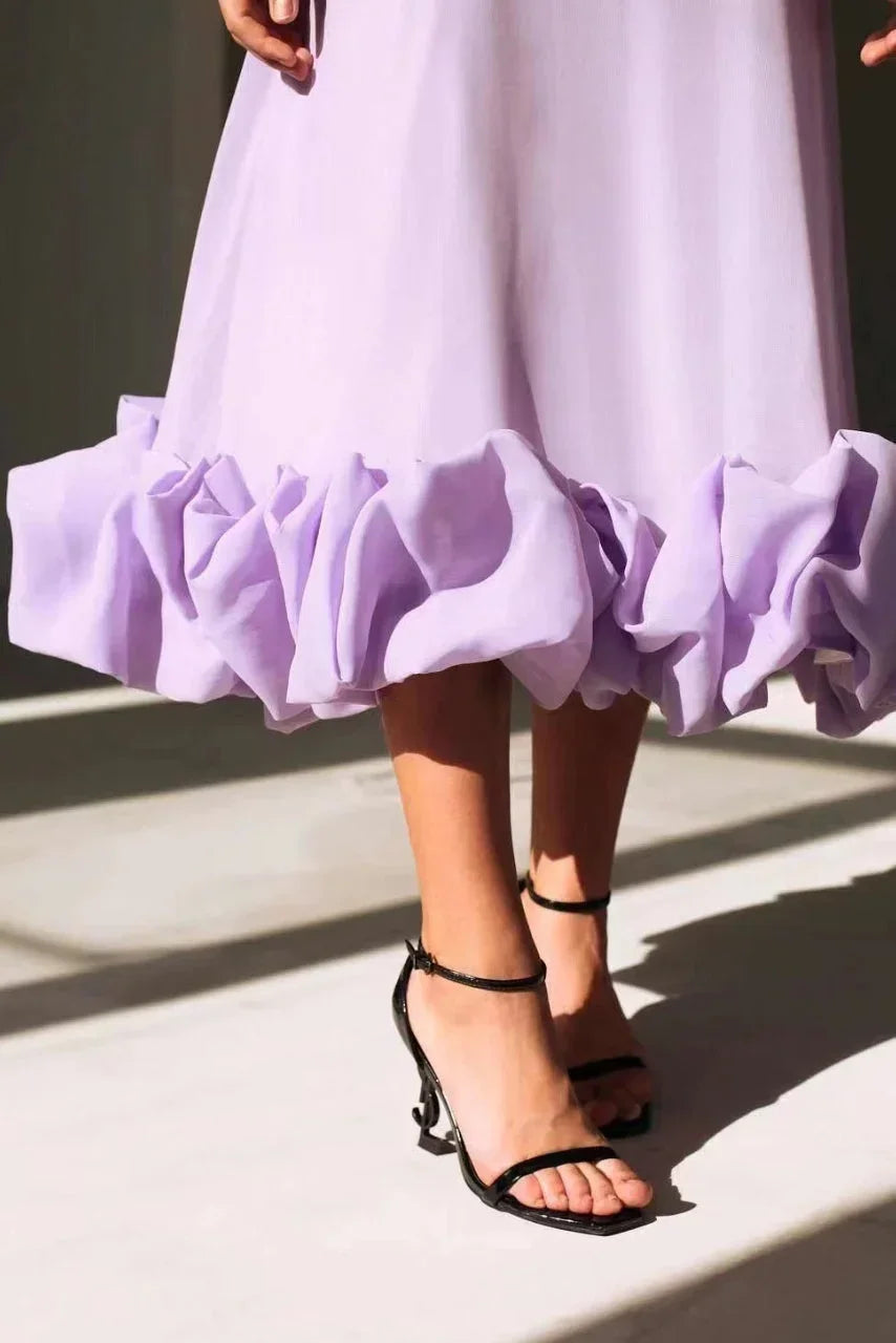 Damen-Midikleid mit Spaghettiträgern und Rüschensaum-Maxi Dress-Alpenkind