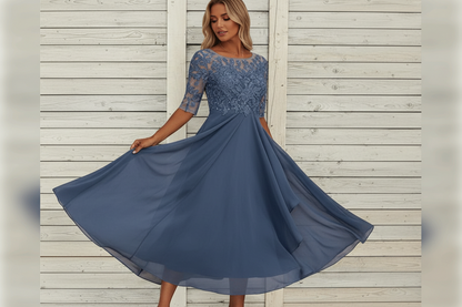Damen MidiKleid mit Spitzenoberteil und ausgestelltem Rock-Midi Dress-Alpenkind