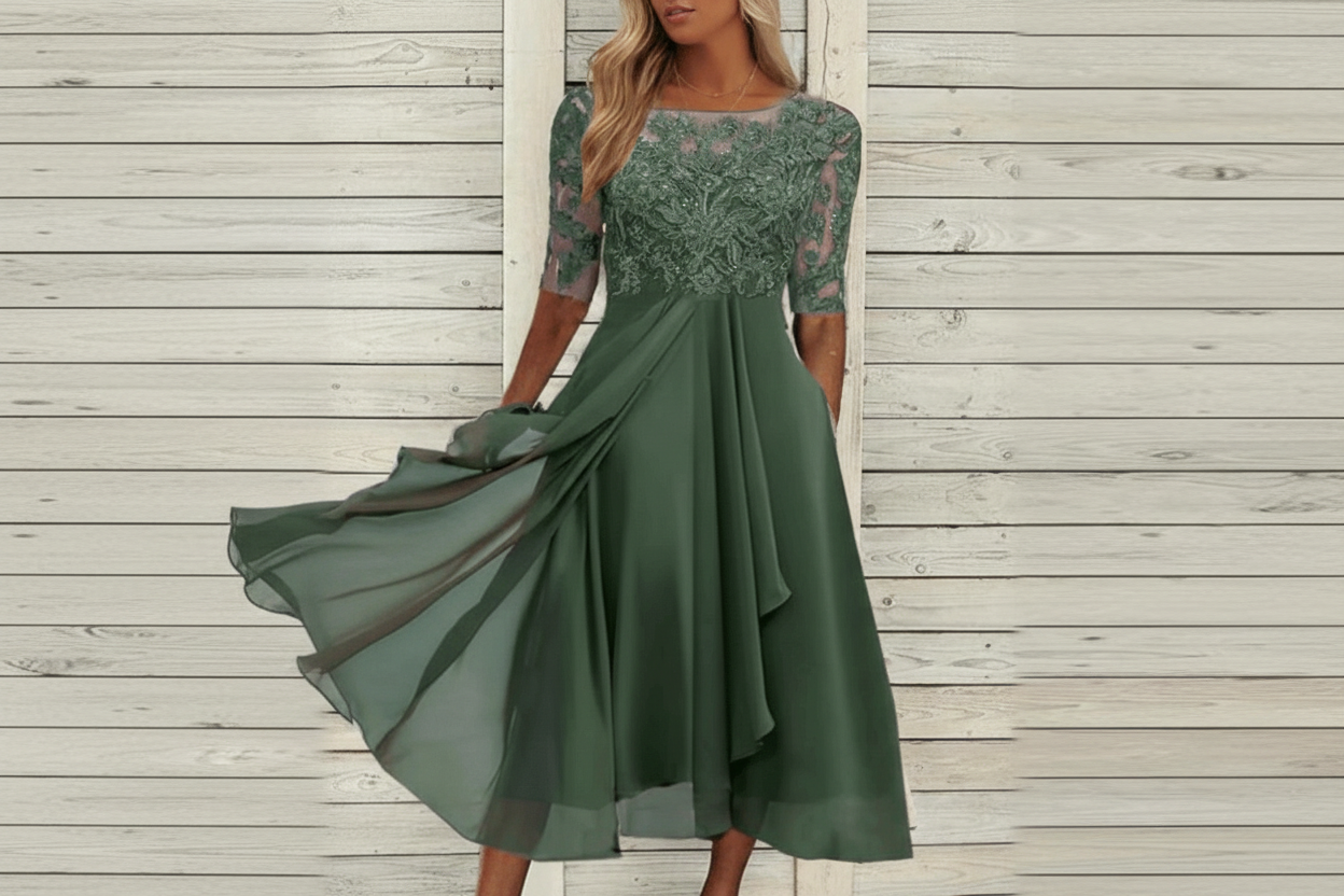 Damen MidiKleid mit Spitzenoberteil und ausgestelltem Rock-Midi Dress-Alpenkind