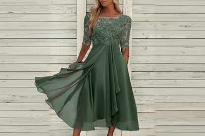 Damen MidiKleid mit Spitzenoberteil und ausgestelltem Rock-Midi Dress-Alpenkind