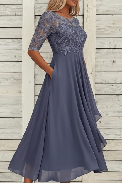Damen MidiKleid mit Spitzenoberteil und ausgestelltem Rock-Midi Dress-Alpenkind