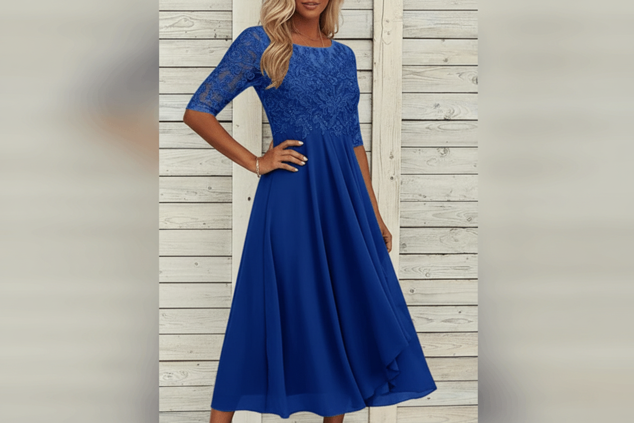 Damen MidiKleid mit Spitzenoberteil und ausgestelltem Rock-Midi Dress-Alpenkind