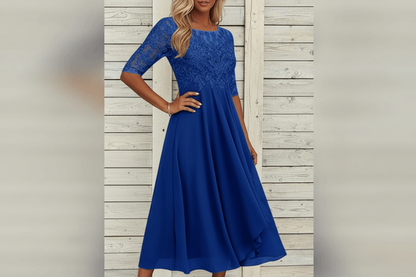 Damen MidiKleid mit Spitzenoberteil und ausgestelltem Rock-Midi Dress-Alpenkind