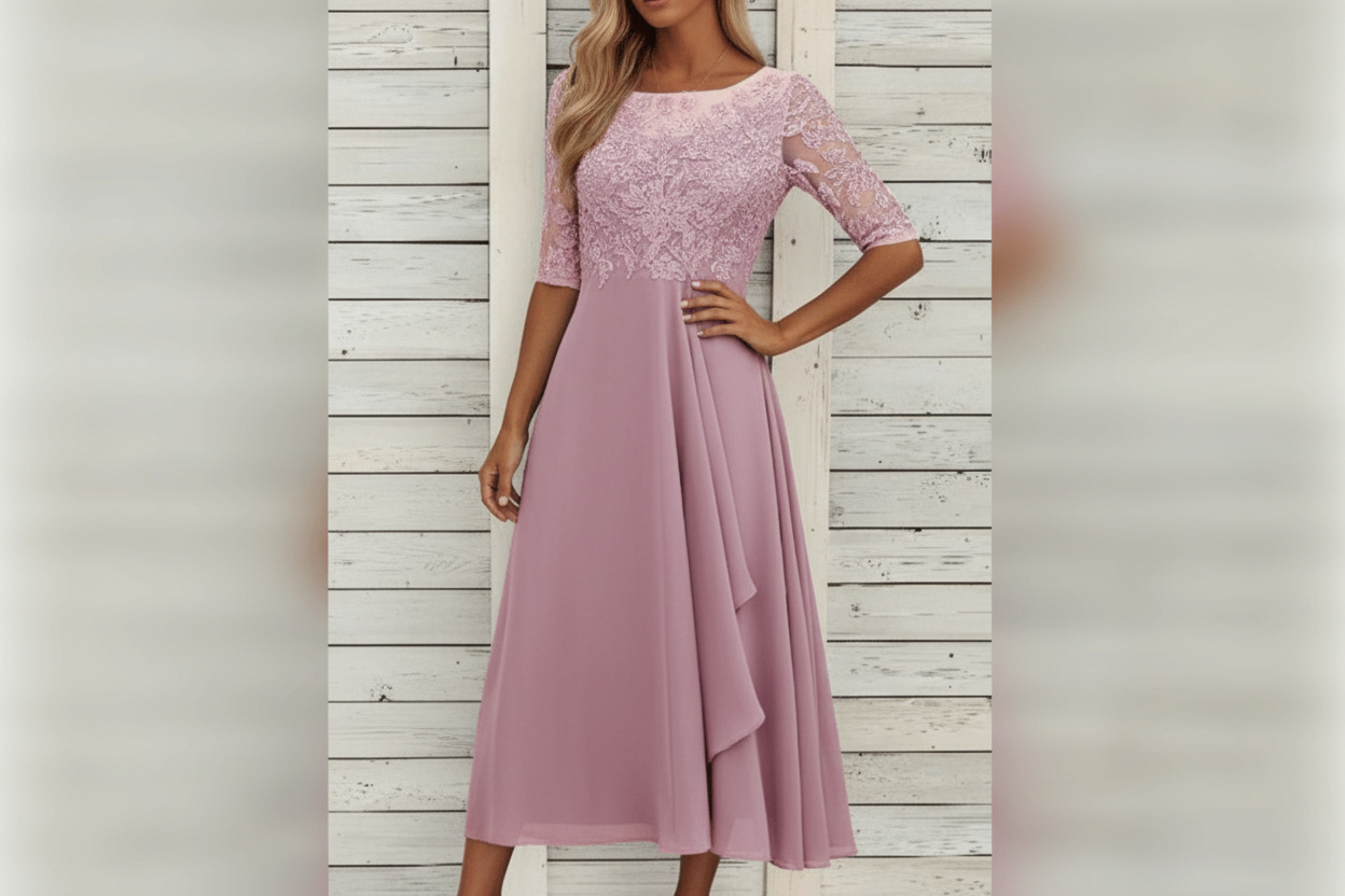 Damen MidiKleid mit Spitzenoberteil und ausgestelltem Rock-Midi Dress-Alpenkind