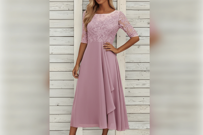 Damen MidiKleid mit Spitzenoberteil und ausgestelltem Rock-Midi Dress-Alpenkind