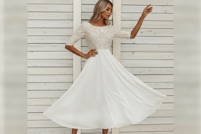 Damen MidiKleid mit Spitzenoberteil und ausgestelltem Rock-Midi Dress-Alpenkind