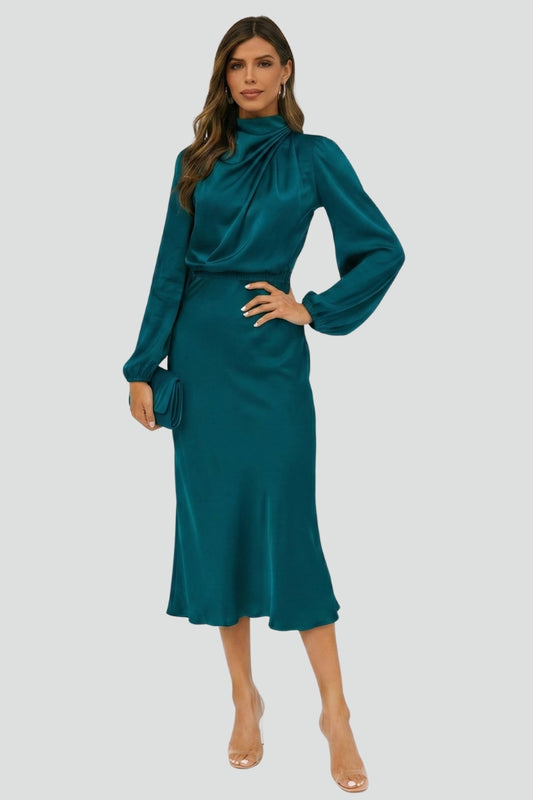 Damen Midikleid mit Stehkragen und langen Ärmeln-Midi Dress-Alpenkind