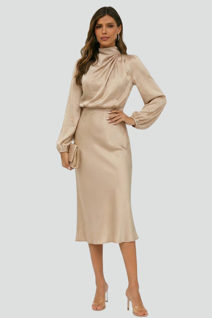 Damen Midikleid mit Stehkragen und langen Ärmeln-Midi Dress-Alpenkind