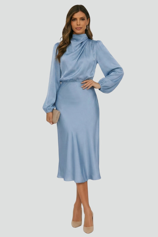 Damen Midikleid mit Stehkragen und langen Ärmeln-Midi Dress-Alpenkind