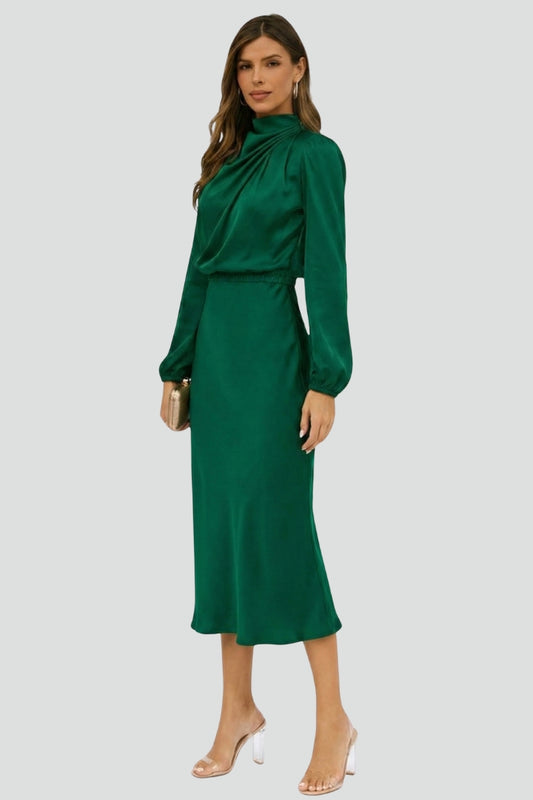 Damen Midikleid mit Stehkragen und langen Ärmeln-Midi Dress-Alpenkind