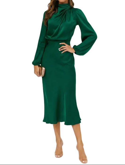 Damen Midikleid mit Stehkragen und langen Ärmeln-Midi Dress-Alpenkind