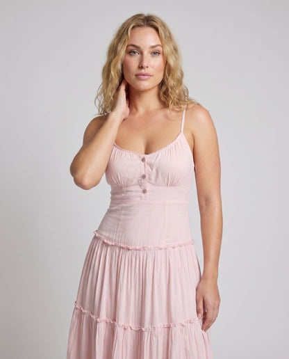 Damen-Midikleid mit Stufenrock und Spaghettiträgern-Maxi Dress-Alpenkind