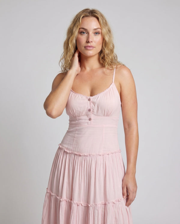 Damen-Midikleid mit Stufenrock und Spaghettiträgern-Maxi Dress-Alpenkind