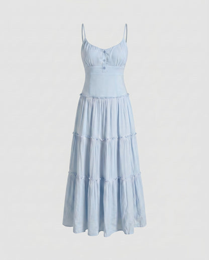 Damen-Midikleid mit Stufenrock und Spaghettiträgern-Maxi Dress-Alpenkind