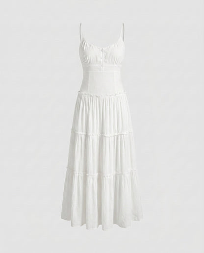 Damen-Midikleid mit Stufenrock und Spaghettiträgern-Maxi Dress-Alpenkind