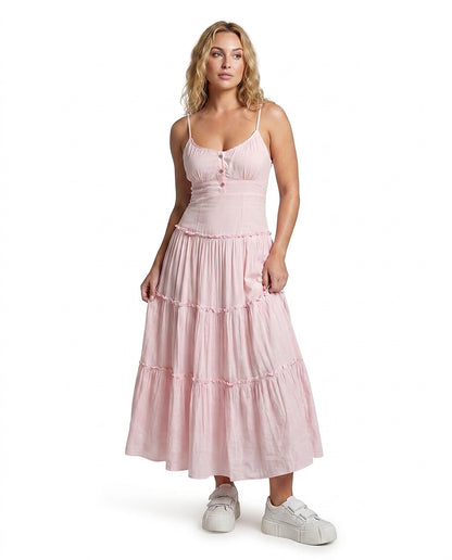 Damen-Midikleid mit Stufenrock und Spaghettiträgern-Maxi Dress-Alpenkind