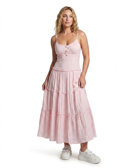 Damen-Midikleid mit Stufenrock und Spaghettiträgern-Maxi Dress-Alpenkind
