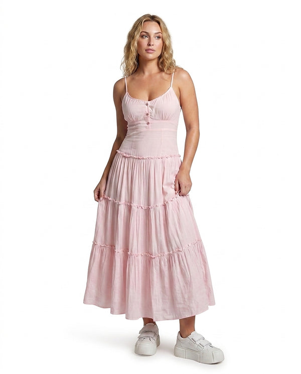 Damen-Midikleid mit Stufenrock und Spaghettiträgern-Maxi Dress-Alpenkind