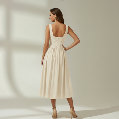 Damen Midikleid mit tiefem V-Ausschnitt und ärmellosem Oberteil-Midi Dress-Alpenkind