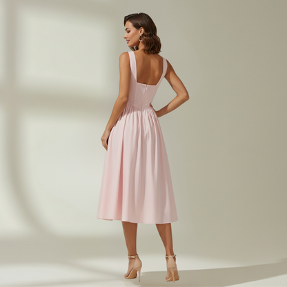 Damen Midikleid mit tiefem V-Ausschnitt und ärmellosem Oberteil-Midi Dress-Alpenkind