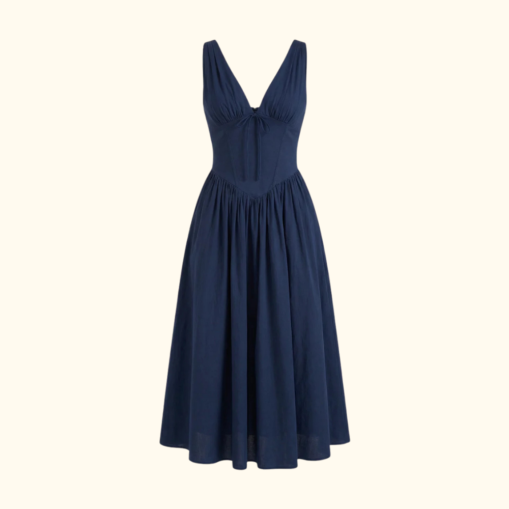Damen Midikleid mit tiefem V-Ausschnitt und ärmellosem Oberteil-Midi Dress-Alpenkind