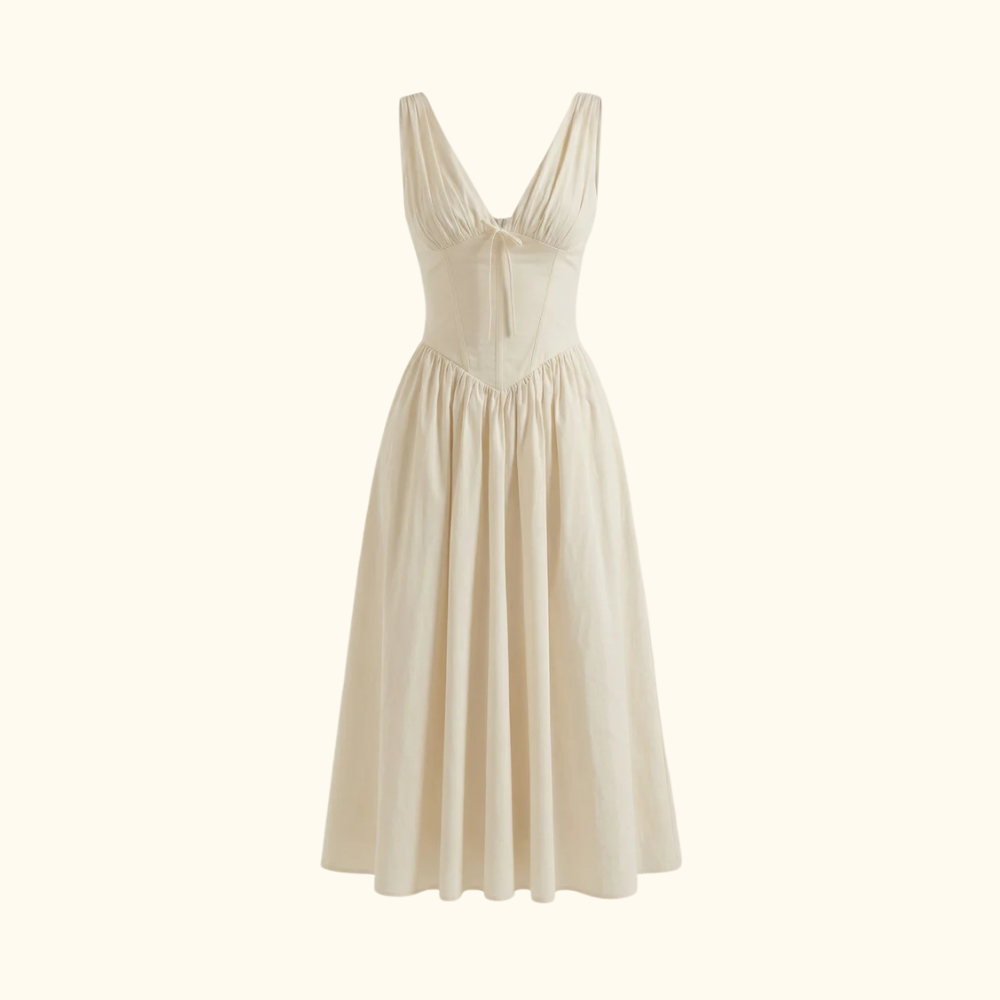 Damen Midikleid mit tiefem V-Ausschnitt und ärmellosem Oberteil-Midi Dress-Alpenkind