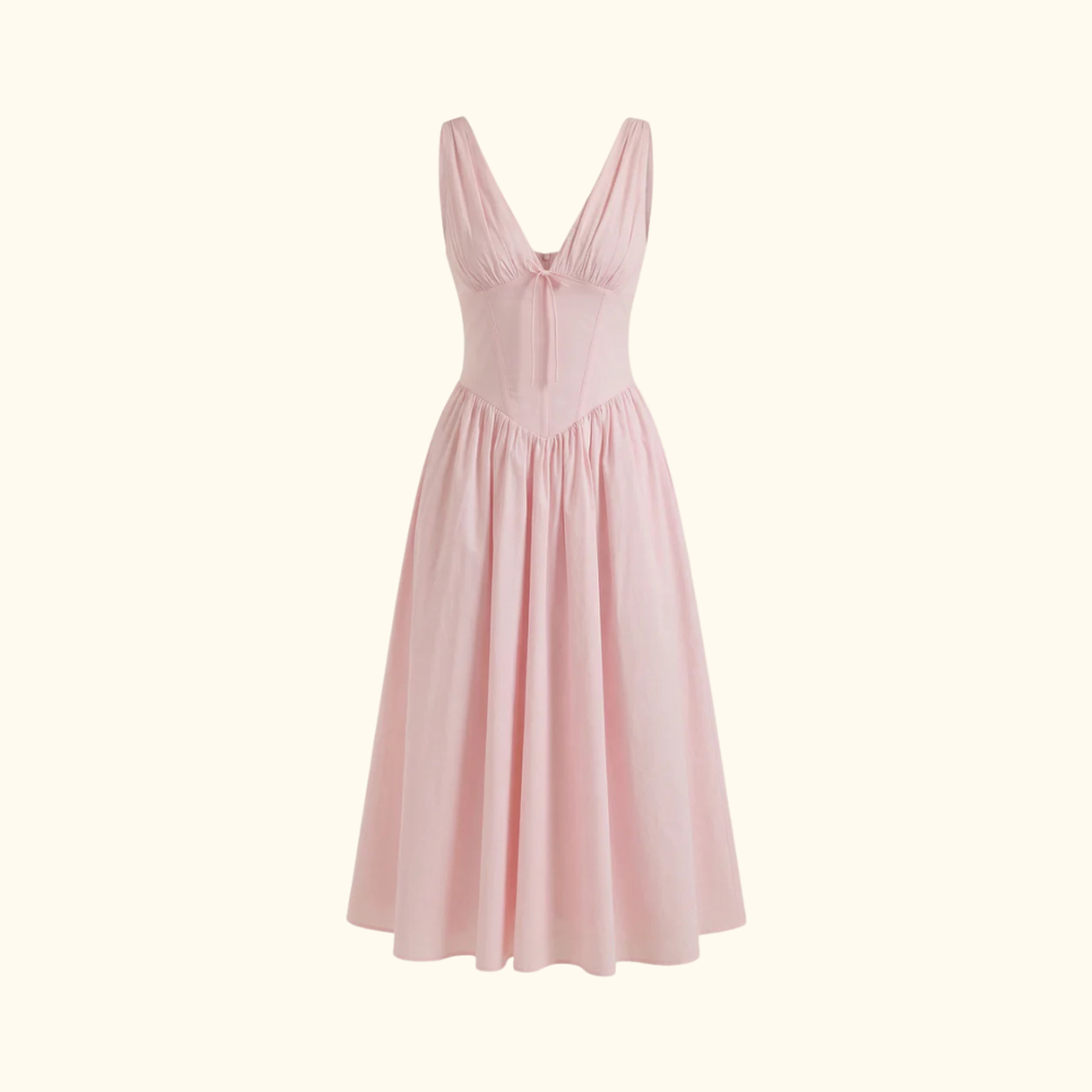 Damen Midikleid mit tiefem V-Ausschnitt und ärmellosem Oberteil-Midi Dress-Alpenkind