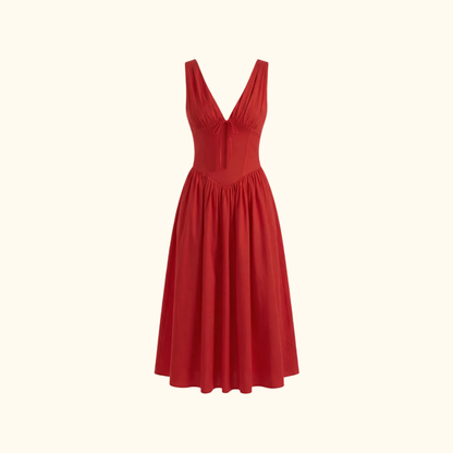 Damen Midikleid mit tiefem V-Ausschnitt und ärmellosem Oberteil-Midi Dress-Alpenkind