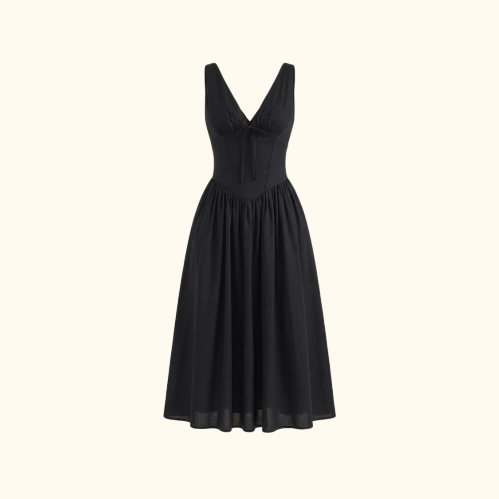 Damen Midikleid mit tiefem V-Ausschnitt und ärmellosem Oberteil-Midi Dress-Alpenkind