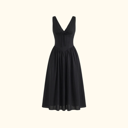 Damen Midikleid mit tiefem V-Ausschnitt und ärmellosem Oberteil-Midi Dress-Alpenkind