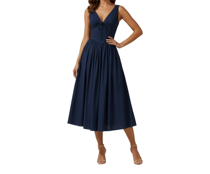 Damen Midikleid mit tiefem V-Ausschnitt und ärmellosem Oberteil-Midi Dress-Alpenkind