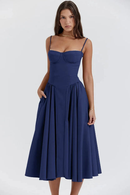 Damen Midikleid mit Trägern und strukturiertem Oberteil-Midi Dress-Alpenkind
