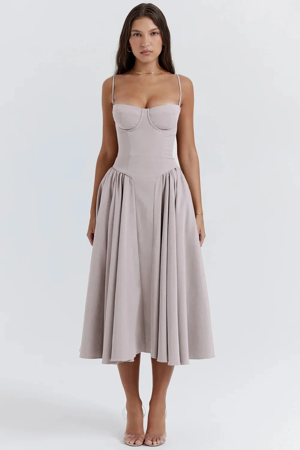 Damen Midikleid mit Trägern und strukturiertem Oberteil-Midi Dress-Alpenkind