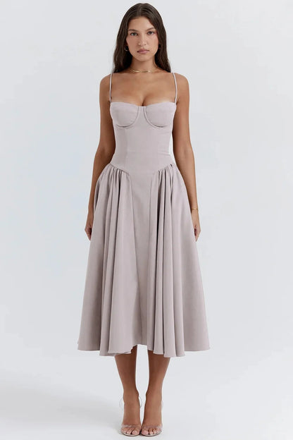 Damen Midikleid mit Trägern und strukturiertem Oberteil-Midi Dress-Alpenkind