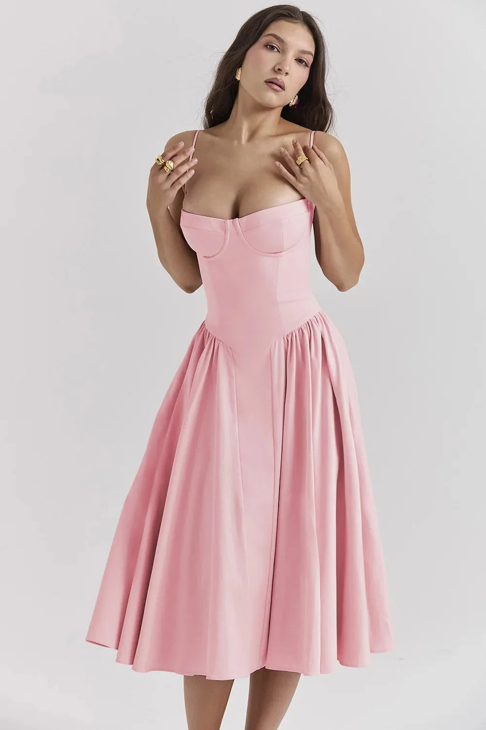 Damen Midikleid mit Trägern und strukturiertem Oberteil-Midi Dress-Alpenkind