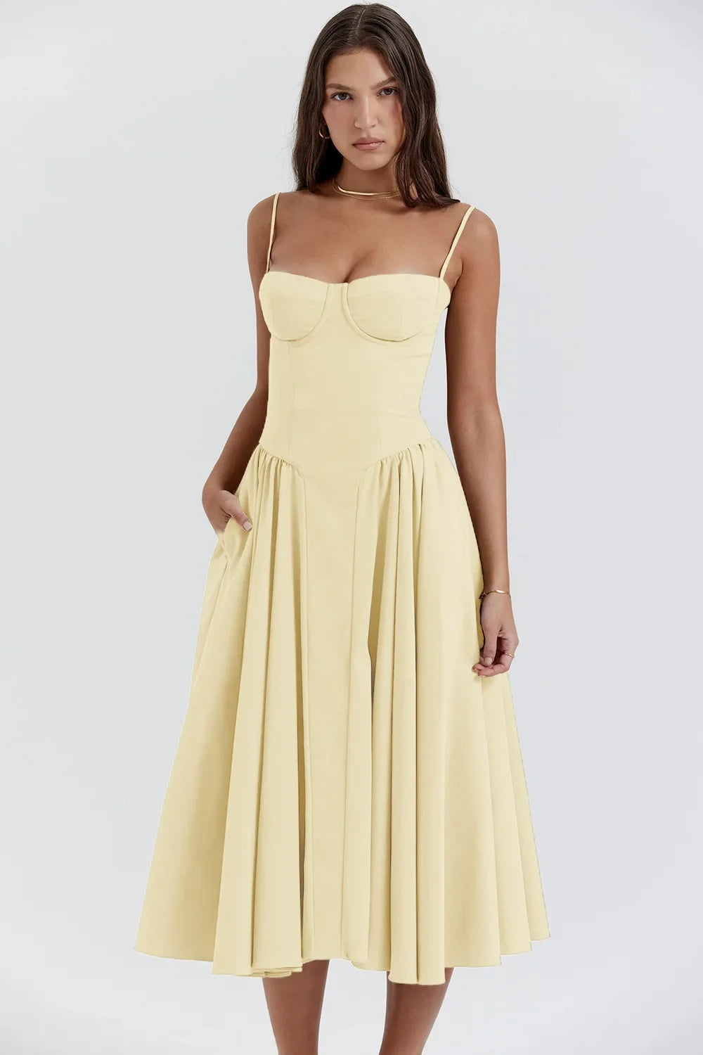 Damen Midikleid mit Trägern und strukturiertem Oberteil-Midi Dress-Alpenkind