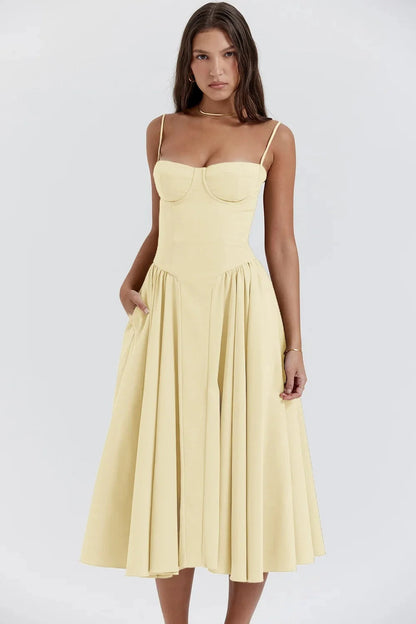 Damen Midikleid mit Trägern und strukturiertem Oberteil-Midi Dress-Alpenkind
