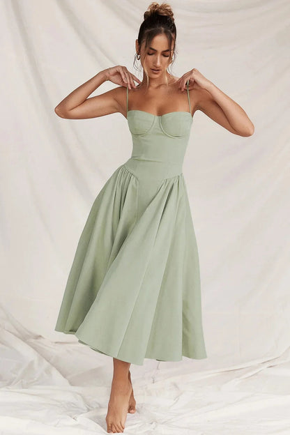 Damen Midikleid mit Trägern und strukturiertem Oberteil-Midi Dress-Alpenkind