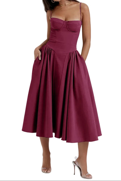 Damen Midikleid mit Trägern und strukturiertem Oberteil-Midi Dress-Alpenkind