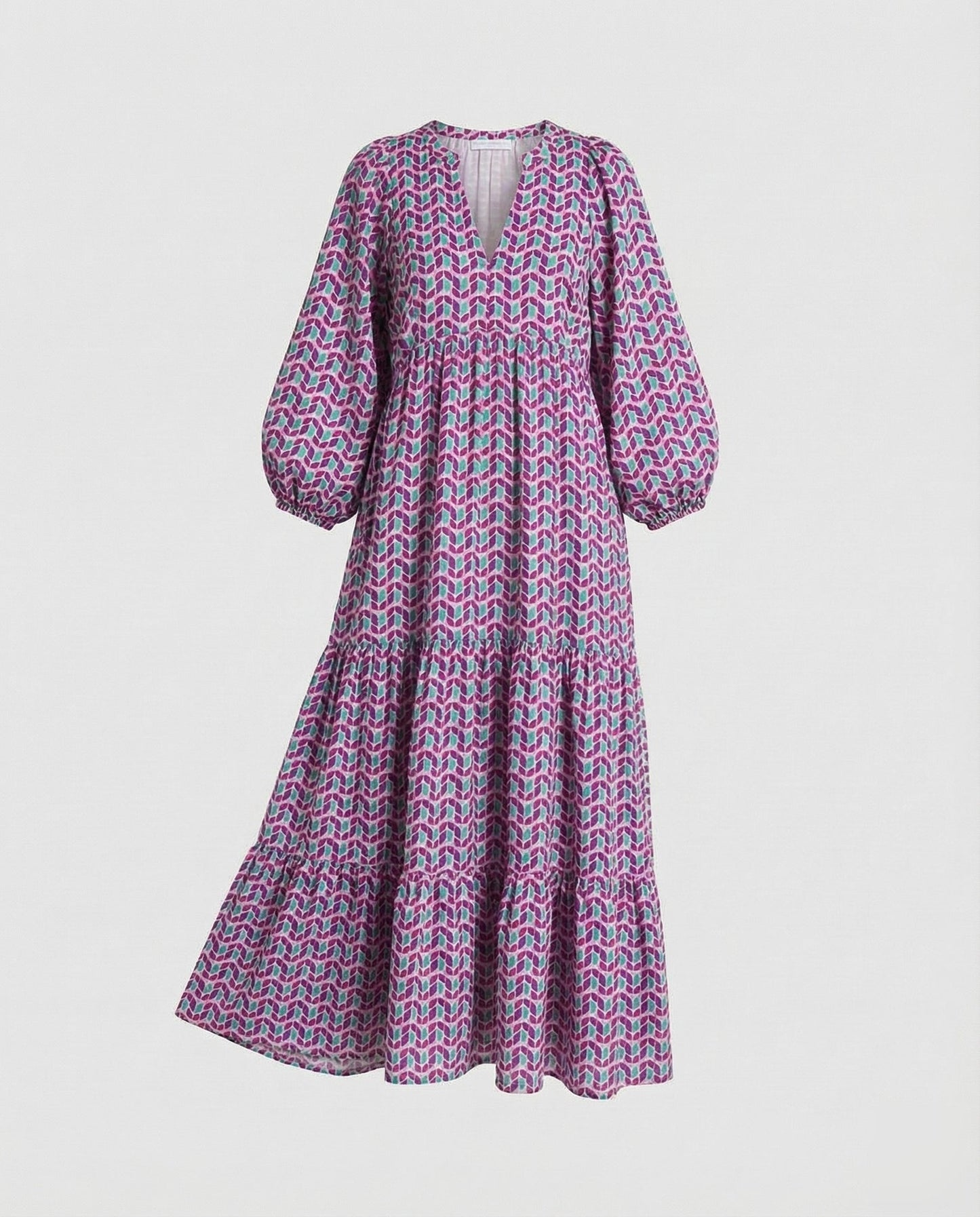 Damen Midikleid mit V-Ausschnitt und gestufter Struktur-Midi Dress-Alpenkind