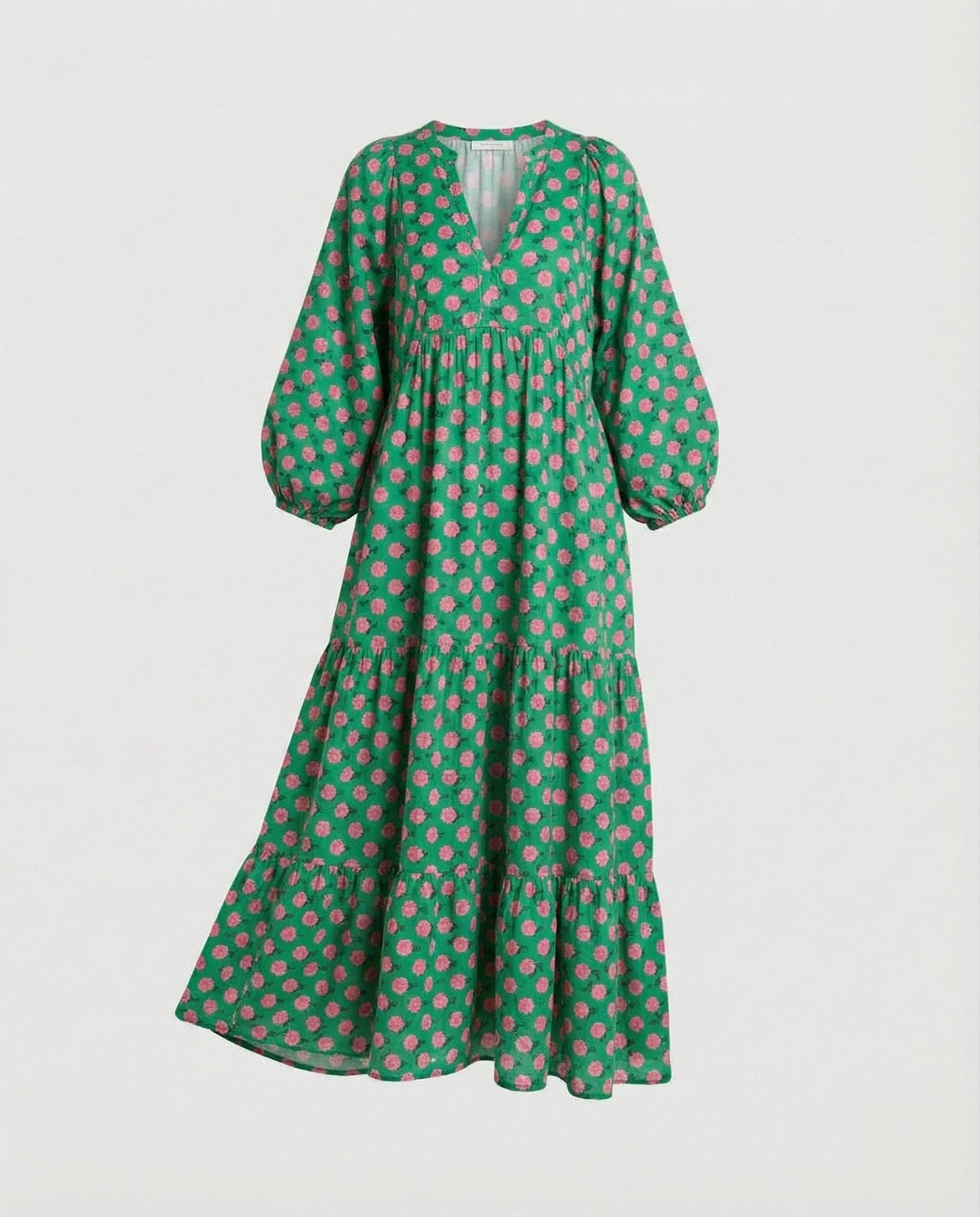 Damen Midikleid mit V-Ausschnitt und gestufter Struktur-Midi Dress-Alpenkind
