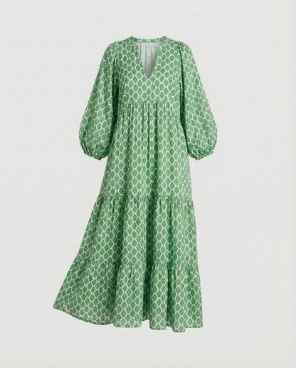 Damen Midikleid mit V-Ausschnitt und gestufter Struktur-Midi Dress-Alpenkind