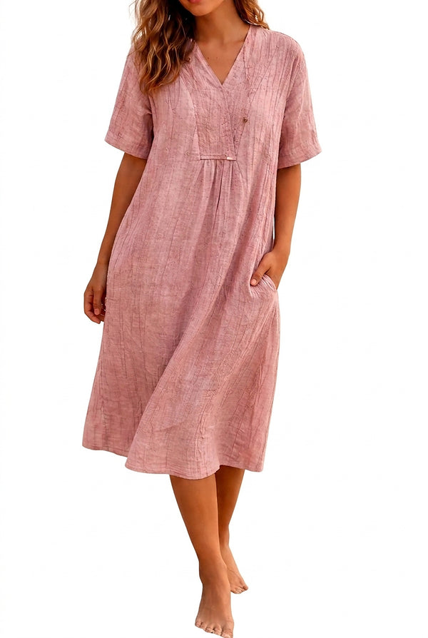 Damen-Midikleid mit V-Ausschnitt und Seitentaschen-Midi Dress-Alpenkind