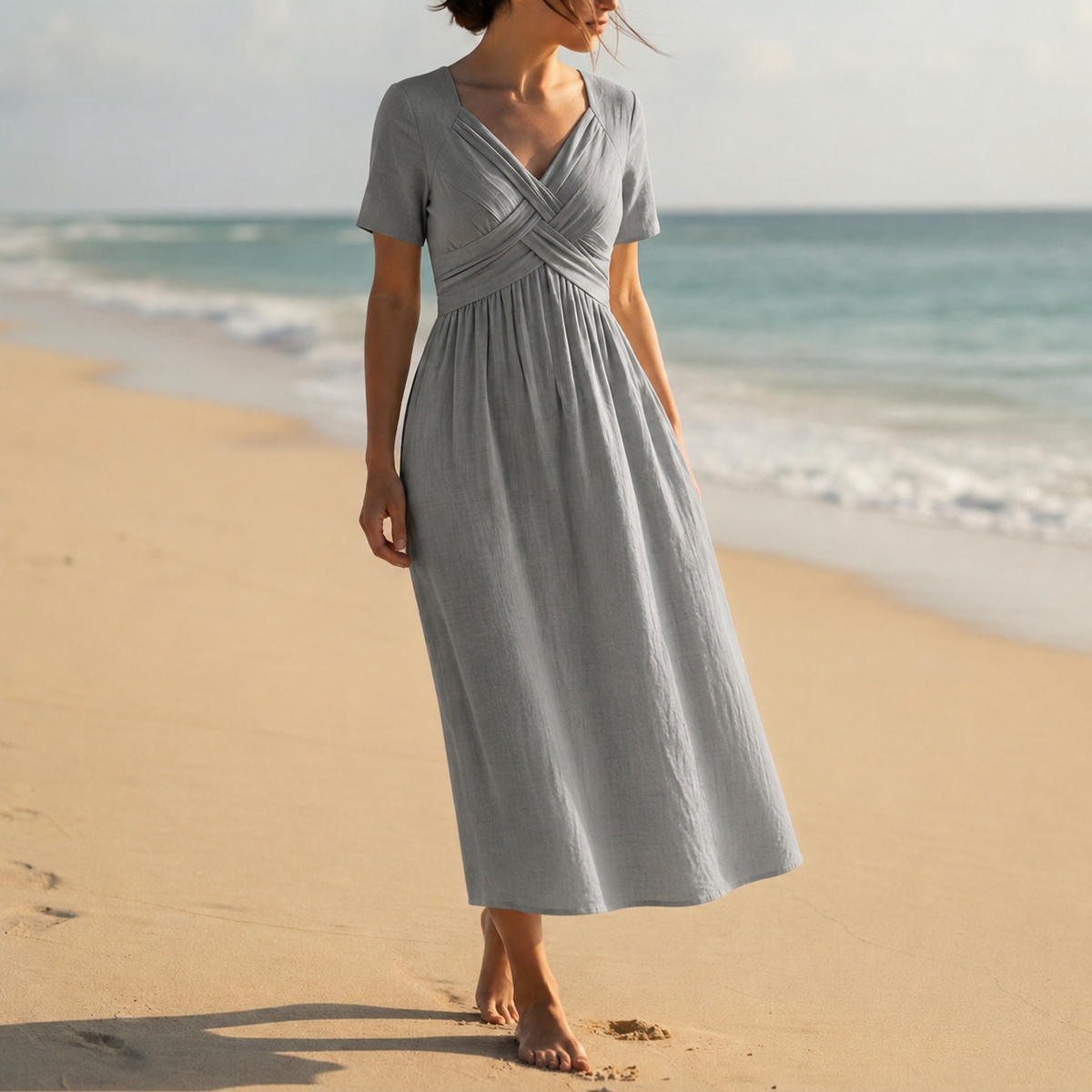 Damen-Midikleid mit V-Ausschnitt und Wickeloptik-Midi Dress-Alpenkind