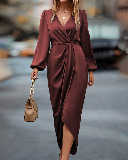 Damen Midikleid mit Wickeldesign und Taillendetail-Midi Dress-Alpenkind