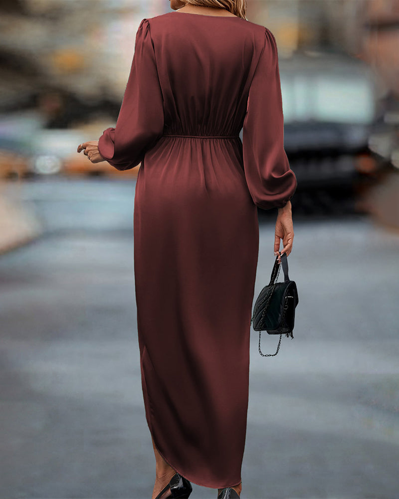 Damen Midikleid mit Wickeldesign und Taillendetail-Midi Dress-Alpenkind