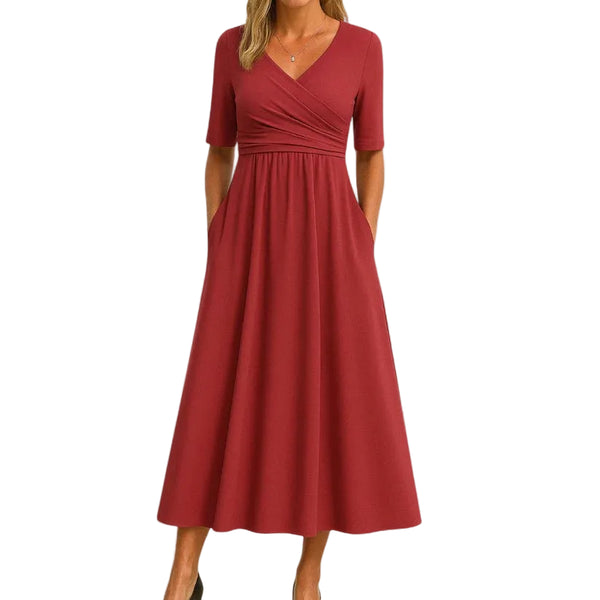 Damen-Midikleid mit Wickeloberteil und kurzen Ärmeln-Midi Dress-Alpenkind