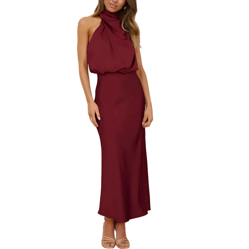 Damen Midikleid ohne Ärmel mit drapiertem Stehkragen-Midi Dress-Alpenkind